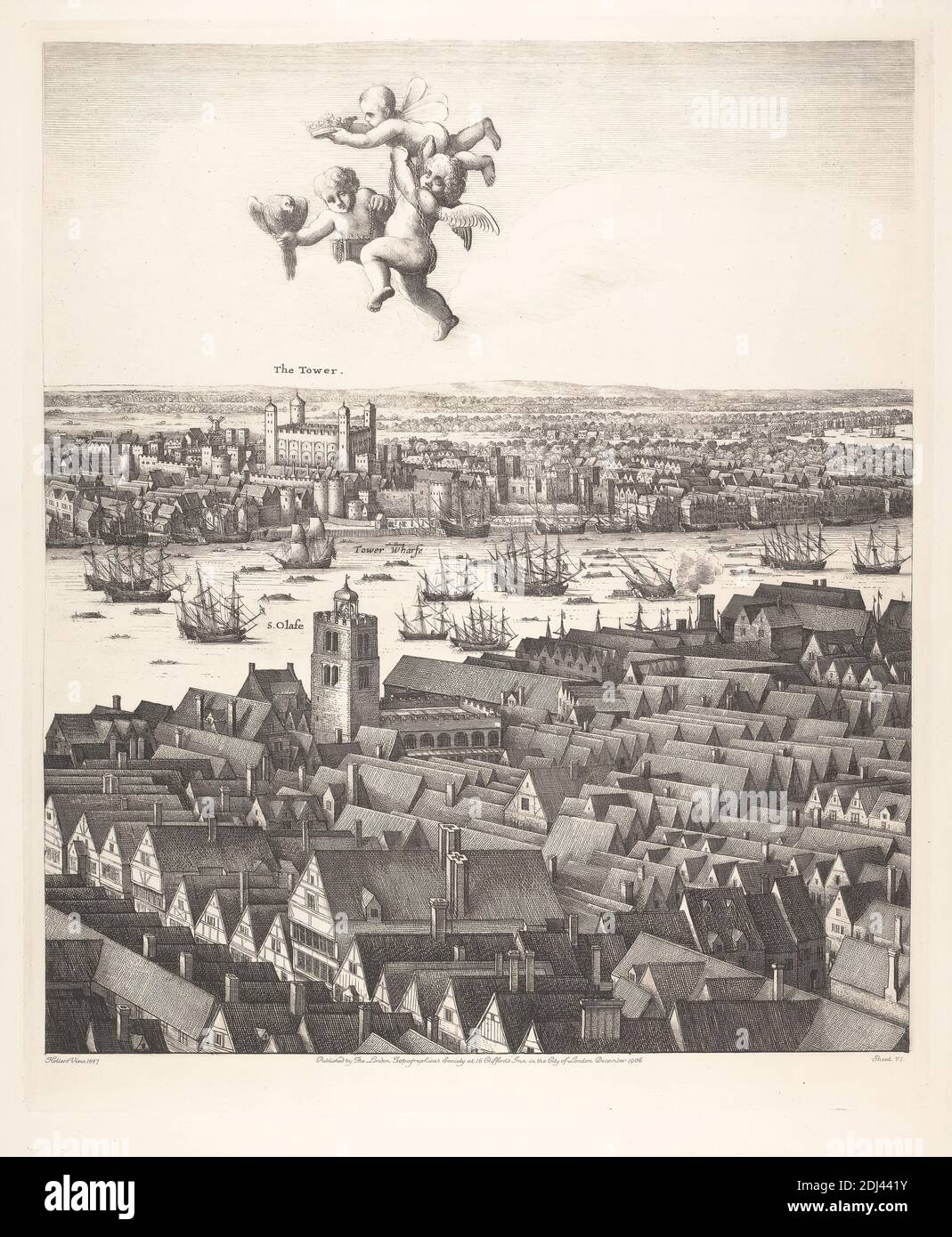 Aus Hollars `View of London, 1647' (Blatt VI), Druck eines unbekannten Künstlers, 20. Jahrhundert, nach Wenzel Hollar, 1607–1677, Böhmisch, 1907, Reproduktion Stockfoto